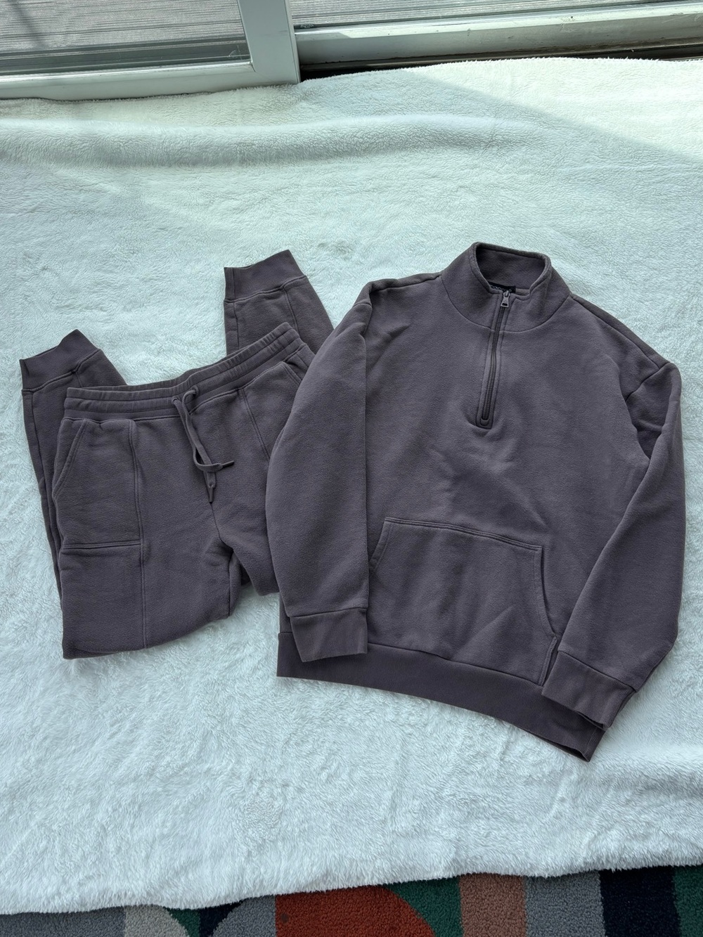 Beyond Yoga Sweat Set in Purple/Brown Color Travel Lounge Athleisure Pilates